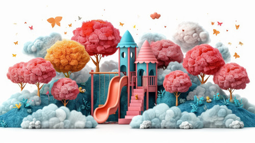 whimsical illistration of A playground in the clouds with fluffy slide and swingperfect book illustr.jpg