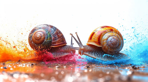 whimsical illistration of A race between snails with colorful trails behind themperfect book illustr.jpg
