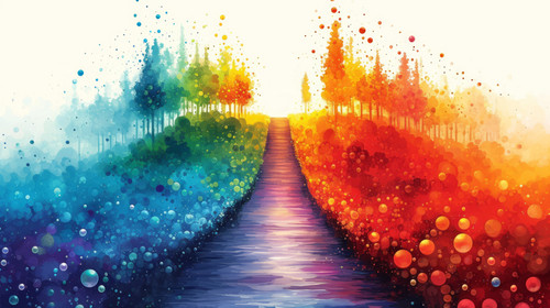 whimsical illistration of A rainbow bridge connecting a land of bubbles and laughterperfect book ill.jpg