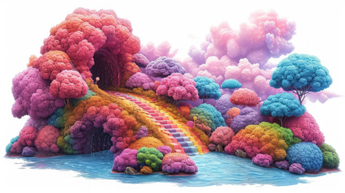 whimsical illistration of A rainbow bridge leading to a land of giant lollipopsperfect book illustra.jpg