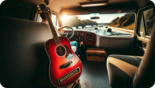 DALL·E 2024 05 31 23.55.24 A red acoustic guitar with the word 'Moondancer' engraved on it, but with.2