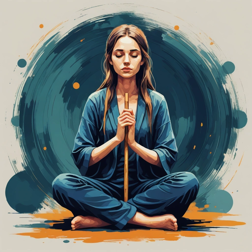 canvas a European girl sitting in a meditative pose holding a rainstick, Digital Expressionism detai.png