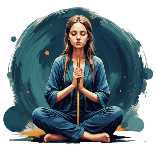 canvas a European girl sitting in a meditative pose holding a rainstick, Digital Expressionism detai.png