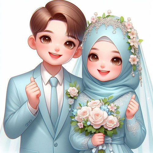 Premium Photo Illustration of a Muslim wedding couple wearing blue clothes.jpg