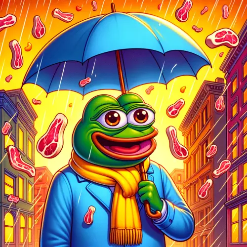 DALL·E 2024 06 02 10.02.47 A whimsical illustration of Pepe the Frog standing in a street with a blu.webp