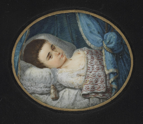 Ritter, George Nikolaus Портрет больной девочки, лежащей в постели, 1809, 4,8 cm x 5,8 cm, Слоновая 