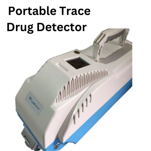 The Portable Trace Drug Detector uses IMS Technology to detect trace levels of drugs, including explosives in nanogram levels. It features an audio and visual alert system, internal space for explosives, and quick results.