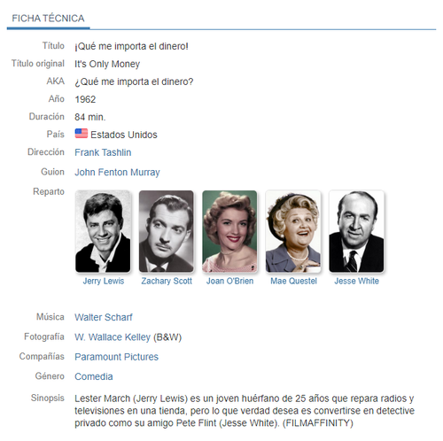 Que me importa el dinero ficha