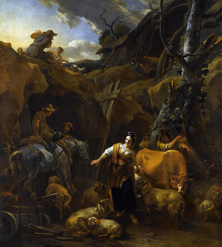 Горный пейзаж с дояркой и другими фигурами. 1670. 110х97. Частное собрание