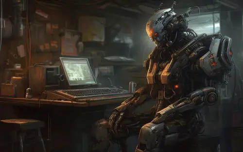 Manu23 a badass robot playing video games movie style realist c391239e 0959 4b9a a45c f02ebe9724b7.webp