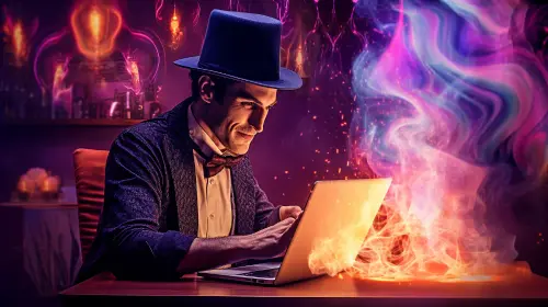 Manu23 a magician doing magic on a computer 33dc9de6 2004 4a64 b548 ccbefaccd69e.webp