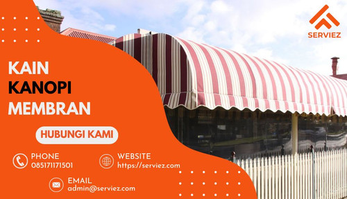 Selamat datang di dunia elegansi dan fungsionalitas dengan Kain Kanopi Membran! Kami menawarkan solusi terdepan untuk kanopi yang indah dan tahan lama dengan kain berkualitas tinggi. Dengan beragam pilihan warna dan desain, kami memastikan bahwa setiap kanopi kami bisa disesuaikan sesuai selera Anda.

Keunggulan produk kami:

Kualitas Unggul: Kain kanopi membran kami terbuat dari bahan berkualitas tinggi, menjamin daya tahan terhadap cuaca ekstrem dan sinar UV.
Garansi Terjamin: Kami memberikan garansi atas keandalan dan kualitas produk kami. Keamanan investasi Anda adalah prioritas kami.
Custom Sesuai Keinginan: Anda dapat mendesain kanopi sesuai keinginan Anda. Temukan paduan warna dan desain yang cocok dengan estetika rumah atau bangunan Anda.
Butuh konsultasi lebih lanjut atau ingin memulai projek kanopi impian Anda? Jangan ragu untuk menghubungi kami melalui WhatsApp di nomor 085173309170 atau melalui email di admin@serviez.com. Untuk informasi lebih lanjut, kunjungi situs web kami di https://serviez.com/wp-admin. Kami siap membantu Anda mewujudkan kanopi idaman Anda.
