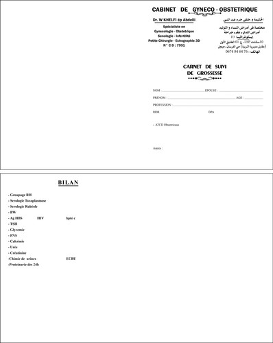 Dr W Khelfi ép Abdeli Carnet de Suivi de grossesse.jpg