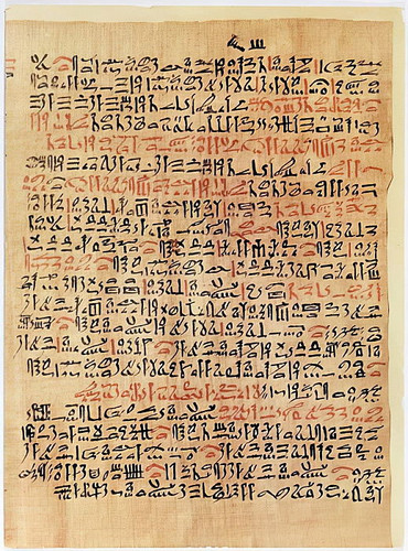 Egyptian 18th Dynasty Fragment of the Ebers Papyrus New Kingdom c1550 BC (papyrus) (MeisterDrucke 42.jpg