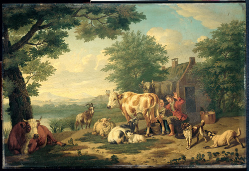 Gool, Jan van Дойка коровы, 1763, 42 cm х 63 cm, Дерево, масло