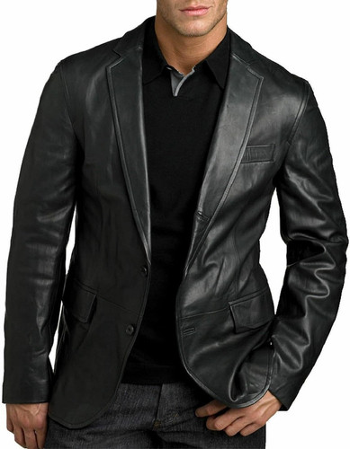 Mens Leather Blazer Lambskin Office Bussiness Sport Coat Two Button 0.jpg