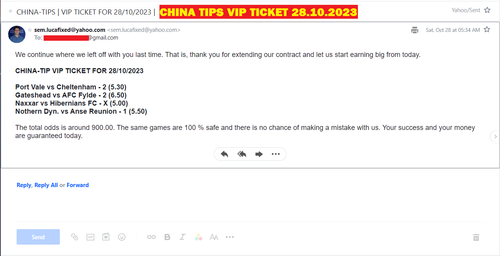 CHINA VIP TICKET OFFICIAL FIXED MATCHES | 28.10.2023