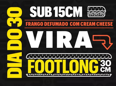 15cm vira 30cm Sub Frango Defumado com Cream Cheese - Subway Brasil