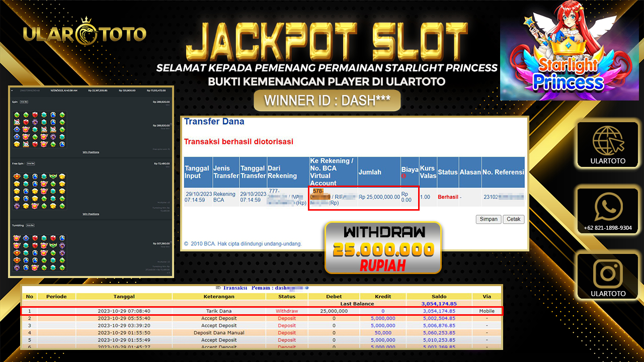 BUKTI PEMBAYARAN ULARTOTO HARI INI SLOT GAMES 30 OKTOBER 2023 Rp. 25.00.000, - LUNAS