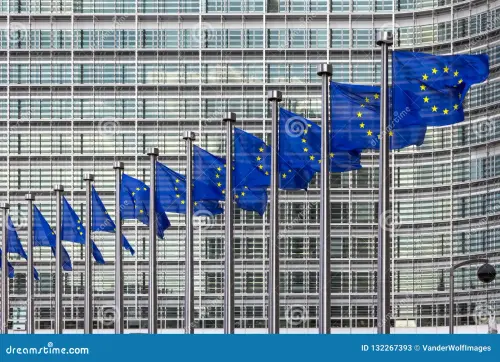 row eu flags front european union commission building brussels eu flag european union building bruss.webp