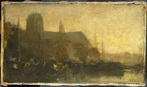 Maris, Jacob Корабли в гавани в Дордрехте, 1899, 21,5 cm x 37,5 cm, Холст, масло