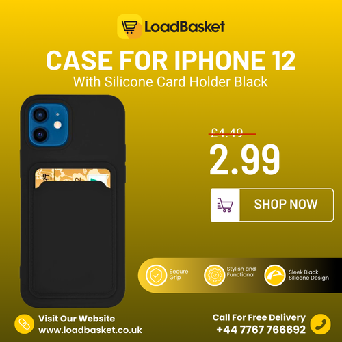 Case For iPhone 12 With Silicone Card Holder Black.png