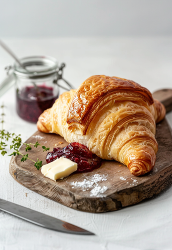 dterox Croissant with jam and butter on a wooden board a glas 46b2a1c3 ee11 4e4e 9bad 843d1273cf47 0.png