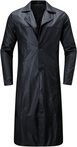 Mens Retro Black Leather Jacket Long Steampunk Overcoat German Leather Coat WW2 Military Officer Uni.jpg