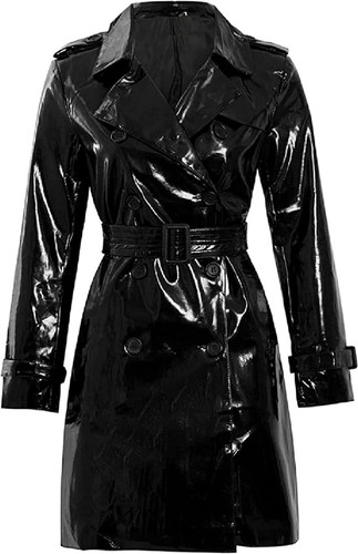 Womens Fashion Outdoor Wet Look Clothing Shiny Raincoat PVC Leather Trench Coat 0.jpg