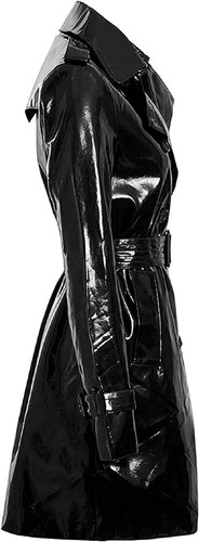 Womens Fashion Outdoor Wet Look Clothing Shiny Raincoat PVC Leather Trench Coat 2.jpg