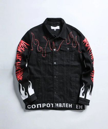 Stylish Skull Cartoon Men's Jeans Jackets Graphic Flame Printed Coats Slim Fit Black Denim Clothes F.jpg