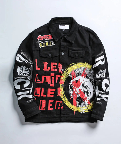 Stylish Skull Cartoon Men's Jeans Jackets Graphic Flame Printed Coats Slim Fit Black Denim Clothes F.jpg