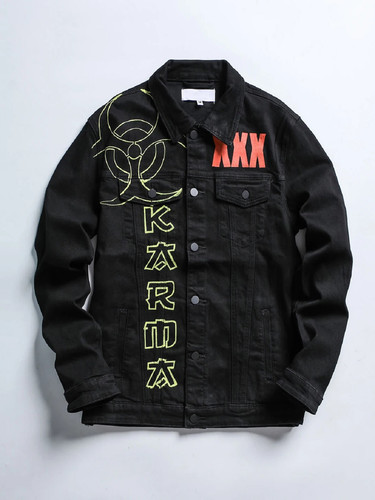 Stylish Skull Cartoon Men's Jeans Jackets Graphic Flame Printed Coats Slim Fit Black Denim Clothes F.jpg