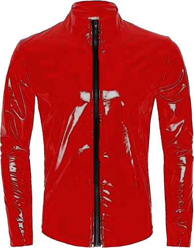 SEAUR Men s Shiny Patent Leather Jacket Casual Slim Fit Leather Muscle Tank Top T Shirts Nightclub P.jpg