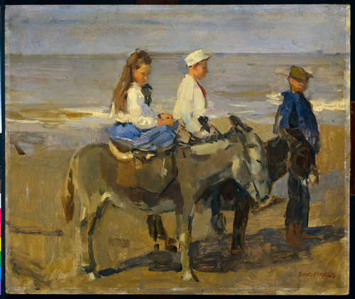 Israels, Isaac Мальчик и девочка на ослах, 1901, 46 cm х 54 cm, Картон, масло