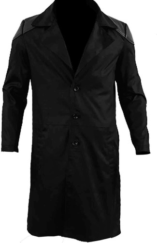 Men's Long Coat Real Leather Elbow Patch Billy Cotton Butcher Trench Coat Jacket Billy Jacket Butche