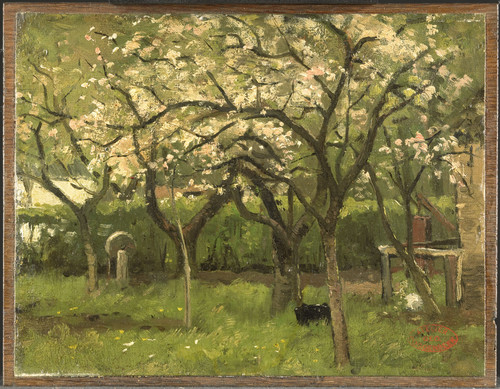 Poggenbeek, Geo Цветущее дерево в саду, 1903, 18,5 cm х 23,5 cm, Холст на панели, масло
