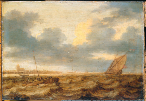 Porcellis, Jan Рыбацкие лодки в бурном море, 1629, 24,1 cm x 34,5 cm, Дерево, масло