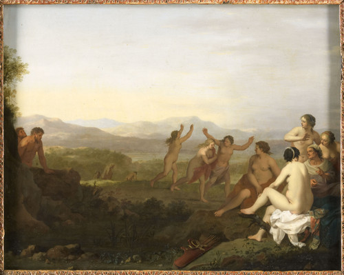 Poelenburch, Cornelis van Сатиры, подглядывающие за нимфами, 1667, 37,5 cm х 46 cm, Медь, масло