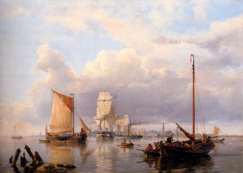 Koekkoek Hermanus Shipping On The Scheldt With Antwerp In The Background