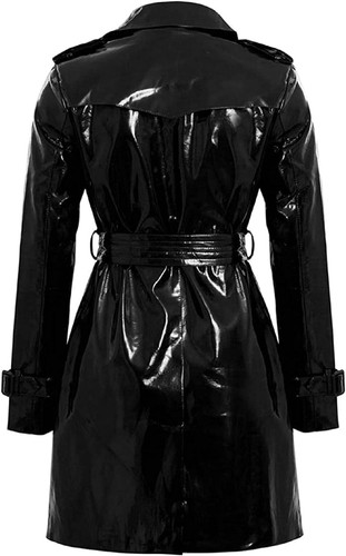 Womens Fashion Outdoor Wet Look Clothing Trench Coat Raincoat Black Pu Leather Wear PVC 2 (1)