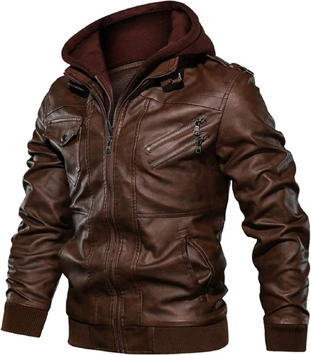 Mens Vintage Style Motorcycle Removeable Hood Leather Biker Jacket 0.jpg