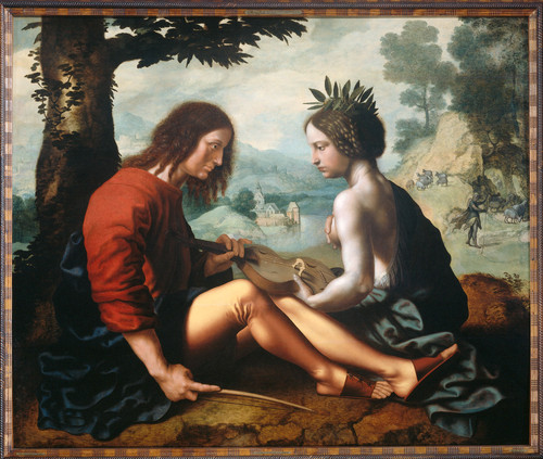 Hemessen, Jan van Аллегория природы вдохновляющей искусства, 1557, 159 cm х 189 cm, Дерево, масло