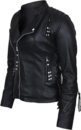 Womens Café Racer Brando Style Black Leather Biker Jacket 1.jpg