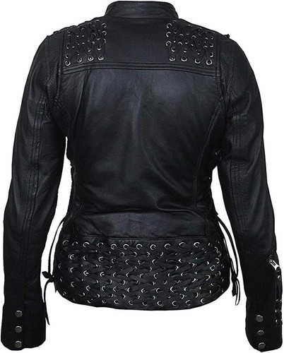 Womens Café Racer Brando Style Black Leather Biker Jacket 2.jpg