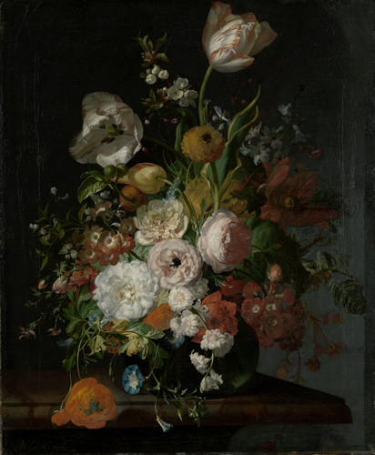 Ruysch, Rachel Натюрморт с цветами в стеклянной вазе, 1690 1720, 65 cm x 53,5 cm, Холст, масло