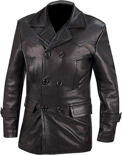 Marzz Store Mens German Classic Military WW2 Black Leather Mid Length Coat 0.jpg