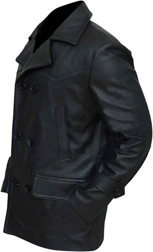 Marzz Store Mens German Classic Military WW2 Black Leather Mid Length Coat 1.jpg