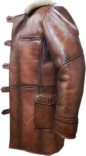 Mens Tom Hardy Military Style Dark Knight Off White Fur Shearling Brown Leather Bane Coat 1.jpg