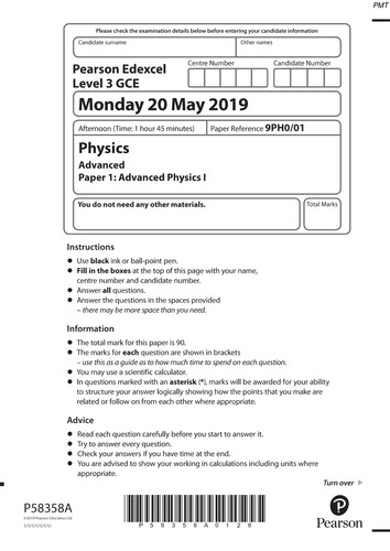 June 2019 QP Paper 1 Edexcel Physics A level (1) page 0001.jpg